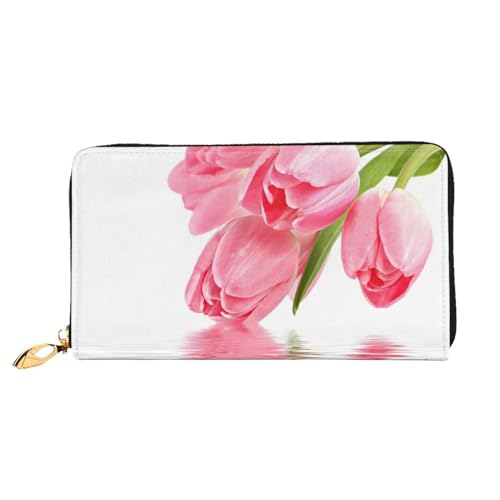 GBCDEDSL Hübsches rosa Blumenmuster doppelseitig bedruckt Mikrofaser-Leder Damen Leder lange Clutch Geldbörse Leder Geldbörse, Schwarz , Einheitsgröße von GBCDEDSL