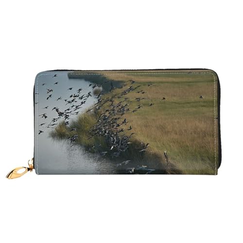 GBCDEDSL Hunting Flying Wild Doppelseitig Voll Bedrucktes Mikrofaser-Leder Damen Leder Lange Clutch Geldbörse Leder Geldbörse, Schwarz , Einheitsgröße von GBCDEDSL