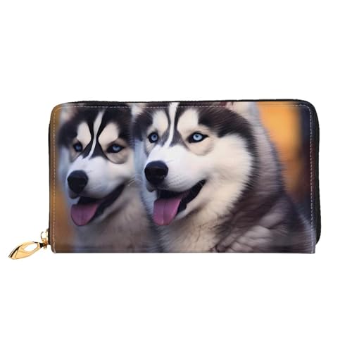 GBCDEDSL Husky Dog Doppelseitige vollständig bedruckte Mikrofaser-Leder Damen Leder lange Clutch Geldbörse Leder Geldbörse, Schwarz , Einheitsgröße von GBCDEDSL