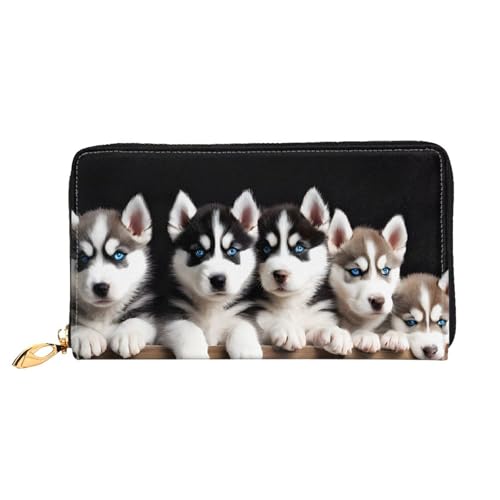 GBCDEDSL Husky Puppies Dogs Doppelseitig Voll Bedrucktes Mikrofaser-Leder Damen Leder Lange Clutch Geldbörse Leder Geldbörse, Schwarz , Einheitsgröße von GBCDEDSL