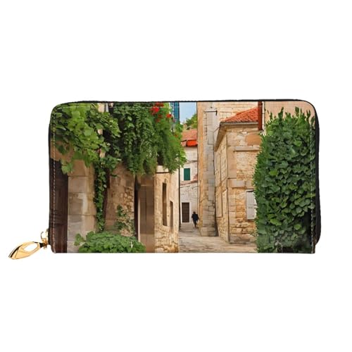 GBCDEDSL Italienische toskanische doppelseitig bedruckte Mikrofaser-Leder Damen Leder lange Clutch Geldbörse Leder Geldbörse, Schwarz , Einheitsgröße von GBCDEDSL