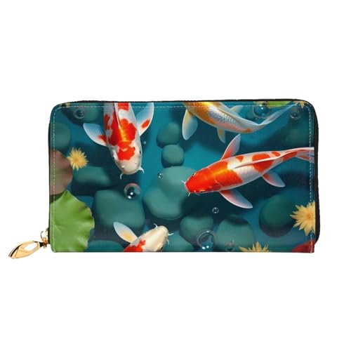 GBCDEDSL Japanischer hübscher Fisch doppelseitig bedrucktes Mikrofaser-Leder Damen Leder lange Clutch Geldbörse Leder Geldbörse, Schwarz , Einheitsgröße von GBCDEDSL