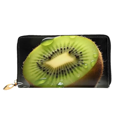 GBCDEDSL Kiwi Slice Doppelseitige voll bedruckte Mikrofaser-Leder Damen Leder lange Clutch Geldbörse Leder Geldbörse, Schwarz , Einheitsgröße von GBCDEDSL