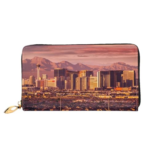 GBCDEDSL Las Vegas Sunset Double Sided Fully Printed Microfiber Leather Women's Leather Long Clutch Wallet Leather Wallet, Schwarz , Einheitsgröße von GBCDEDSL