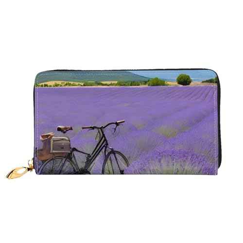 GBCDEDSL Lavender Field Retro Bike Agriculture Double Sided Fully Printed Microfiber Leather Women's Leather Long Clutch Wallet Leather Wallet Leather Wallet, Schwarz , Einheitsgröße von GBCDEDSL