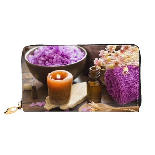 GBCDEDSL Lavender Flower and Spa Salt Double Sided Fully Printed Microfiber Leather Women's Leather Long Clutch Wallet Leather Wallet, Schwarz , Einheitsgröße von GBCDEDSL