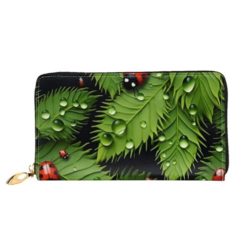 GBCDEDSL Leaves and Ladybugs Double Sided Fully Printed Microfiber Leather Women's Leather Long Clutch Wallet Leather Wallet, Schwarz , Einheitsgröße von GBCDEDSL