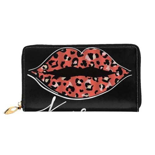 GBCDEDSL Leopard Lips Doppelseitig Voll Bedrucktes Mikrofaser-Leder Damen Leder Lange Clutch Geldbörse Leder Geldbörse, Schwarz , Einheitsgröße von GBCDEDSL