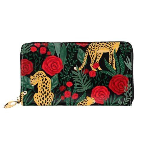 GBCDEDSL Leopard und Roses doppelseitig bedrucktes Mikrofaser-Leder Damen Leder lange Clutch Geldbörse Leder Geldbörse, Schwarz , Einheitsgröße von GBCDEDSL
