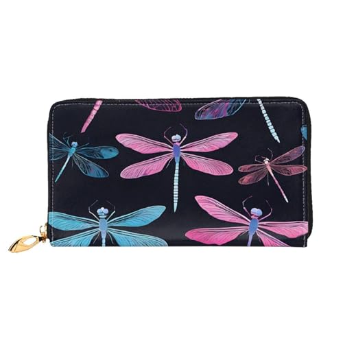 GBCDEDSL Lila Libelle doppelseitig voll bedrucktes Mikrofaser-Leder Damen Leder lange Clutch Geldbörse Leder Geldbörse, Schwarz , Einheitsgröße von GBCDEDSL