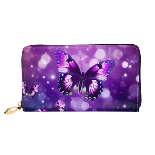 GBCDEDSL Lila Schmetterling doppelseitig voll bedrucktes Mikrofaser-Leder Damen Leder lange Clutch Geldbörse Leder Geldbörse, Schwarz , Einheitsgröße von GBCDEDSL
