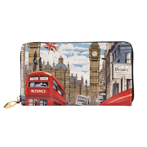 GBCDEDSL London Doppelseitige voll bedruckte Mikrofaser-Leder Damen Leder lange Clutch Geldbörse Leder Geldbörse, Schwarz , Einheitsgröße von GBCDEDSL