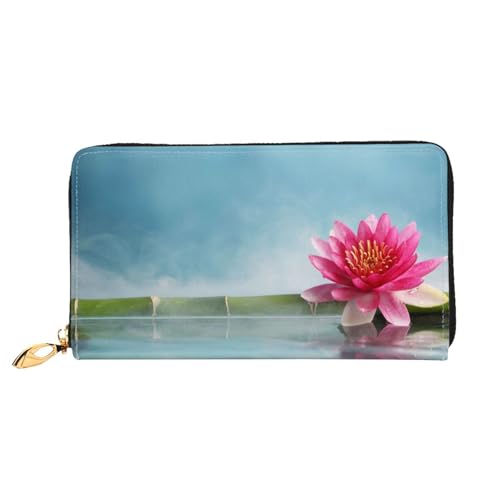 GBCDEDSL Lotus Flower Bamboo Double Sided Fully Printed Microfiber Leather Women's Leather Long Clutch Wallet Leather Wallet, Schwarz , Einheitsgröße von GBCDEDSL