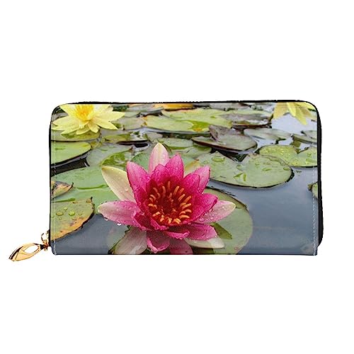 GBCDEDSL Lotus Flower Double Sided Fully Printed Microfiber Leather Women's Leather Long Clutch Wallet Leather Wallet, Schwarz , Einheitsgröße von GBCDEDSL