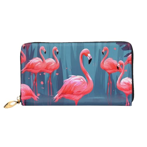 GBCDEDSL Lovely Flamingos doppelseitig bedrucktes Mikrofaser-Leder Damen Leder lange Clutch Geldbörse Leder Geldbörse, Schwarz , Einheitsgröße von GBCDEDSL