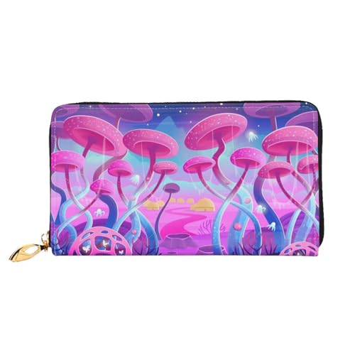 GBCDEDSL Magic Mushroom Doppelseitige voll bedruckte Mikrofaser-Leder Damen Leder lange Clutch Geldbörse Leder Geldbörse, Schwarz , Einheitsgröße von GBCDEDSL