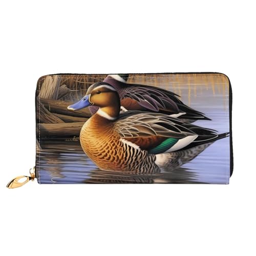 GBCDEDSL Mallard Duck Doppelseitige vollständig bedruckte Mikrofaser-Leder Damen Leder lange Clutch Geldbörse Leder Geldbörse, Schwarz , Einheitsgröße von GBCDEDSL