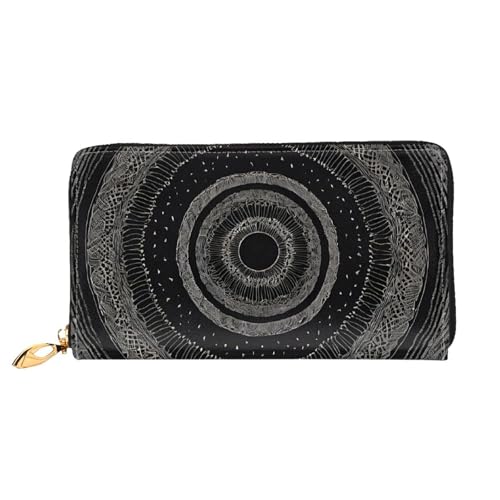 GBCDEDSL Mandala Doppelseitig Voll Bedruckte Mikrofaser Leder Damen Leder Lange Clutch Geldbörse Leder Geldbörse, Schwarz , Einheitsgröße von GBCDEDSL