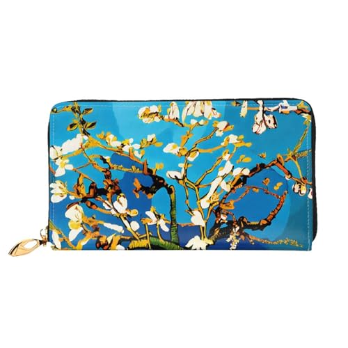 GBCDEDSL Mandelblüte doppelseitig voll bedrucktes Mikrofaser-Leder Damen Leder lange Clutch Geldbörse Leder Geldbörse, Schwarz , Einheitsgröße von GBCDEDSL