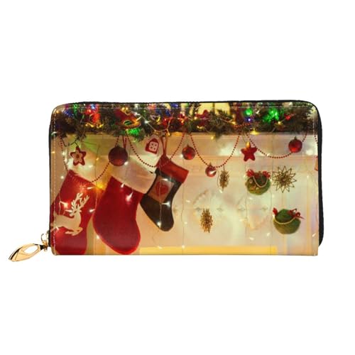 GBCDEDSL Merry Christams Strümpfe, doppelseitig bedruckt, Mikrofaser-Leder, lange Clutch, Geldbörse, Ledergeldbörse, Schwarz , Einheitsgröße von GBCDEDSL