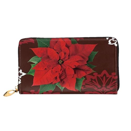 GBCDEDSL Merry Christmas Flower Double Sided Fully Printed Microfiber Leather Women's Leather Long Clutch Wallet Leather Wallet, Schwarz , Einheitsgröße von GBCDEDSL