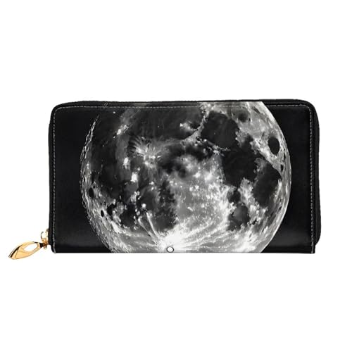 GBCDEDSL Moon Doppelseitige voll bedruckte Mikrofaser-Leder Damen Leder lange Clutch Geldbörse Leder Geldbörse, Schwarz , Einheitsgröße von GBCDEDSL