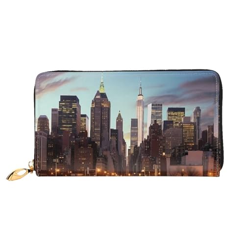 GBCDEDSL New York City Doppelseitig Voll Bedrucktes Mikrofaser-Leder Damen Leder Lange Clutch Geldbörse Leder Geldbörse, Schwarz , Einheitsgröße von GBCDEDSL