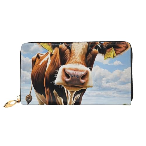 GBCDEDSL Niedliche Kuh doppelseitig voll bedrucktes Mikrofaser-Leder Damen Leder lange Clutch Geldbörse Leder Geldbörse, Schwarz , Einheitsgröße von GBCDEDSL