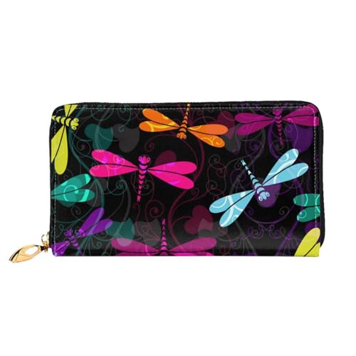 GBCDEDSL Niedliche Libelle, doppelseitig bedruckt, Mikrofaser-Leder, lange Clutch-Geldbörse, Ledergeldbörse, Schwarz , Einheitsgröße von GBCDEDSL