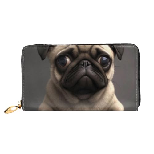 GBCDEDSL Niedlicher hübscher Mops-Hund, doppelseitig bedruckt, Mikrofaser-Leder, lange Clutch-Geldbörse, Ledergeldbörse, Schwarz , Einheitsgröße von GBCDEDSL