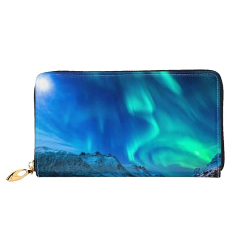 GBCDEDSL Northern Lights Doppelseitig Voll Bedrucktes Mikrofaser-Leder Damen Leder Lange Clutch Geldbörse Leder Geldbörse, Schwarz , Einheitsgröße von GBCDEDSL