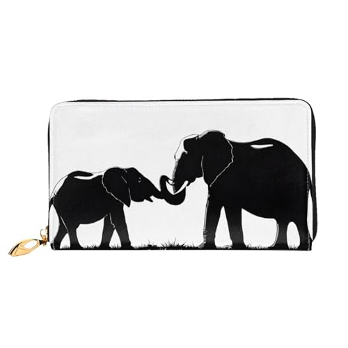 GBCDEDSL Old Elephant and Young Elephant Double Sided Fully Printed Microfiber Leather Women's Leather Long Clutch Wallet Leather Wallet, Schwarz , Einheitsgröße von GBCDEDSL