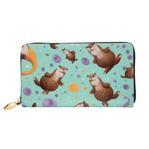 GBCDEDSL Otters Doppelseitige voll bedruckte Mikrofaser-Leder Damen Leder lange Clutch Geldbörse Leder Geldbörse, Schwarz , Einheitsgröße von GBCDEDSL