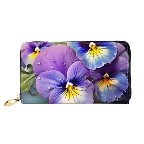 GBCDEDSL Pansy Perfection Doppelseitige voll bedruckte Mikrofaser-Leder Damen Leder lange Clutch Geldbörse Leder Geldbörse, Schwarz , Einheitsgröße von GBCDEDSL