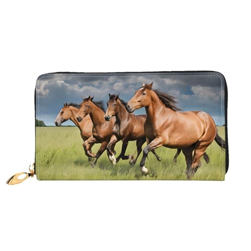 GBCDEDSL Pferde doppelseitig voll bedrucktes Mikrofaser-Leder Damen Leder lange Clutch Geldbörse Leder Geldbörse, Schwarz , Einheitsgröße von GBCDEDSL