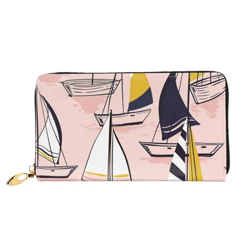 GBCDEDSL Pink Sketch Sailing Double Sided Fully Printed Microfiber Leather Women's Leather Long Clutch Wallet Leather Wallet, Schwarz , Einheitsgröße von GBCDEDSL