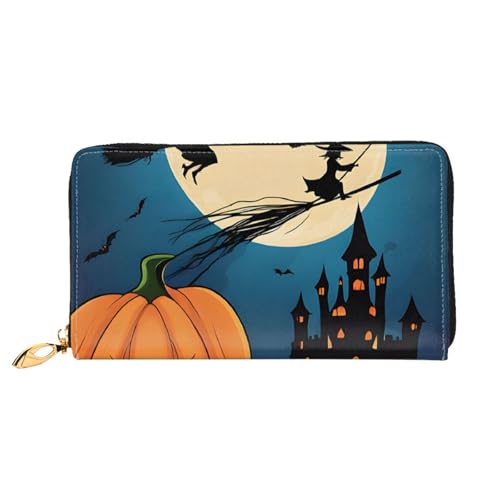 GBCDEDSL Pumpkin Halloween Doppelseitig Voll Bedrucktes Mikrofaser-Leder Damen Leder Lange Clutch Geldbörse Leder Geldbörse, Schwarz , Einheitsgröße von GBCDEDSL