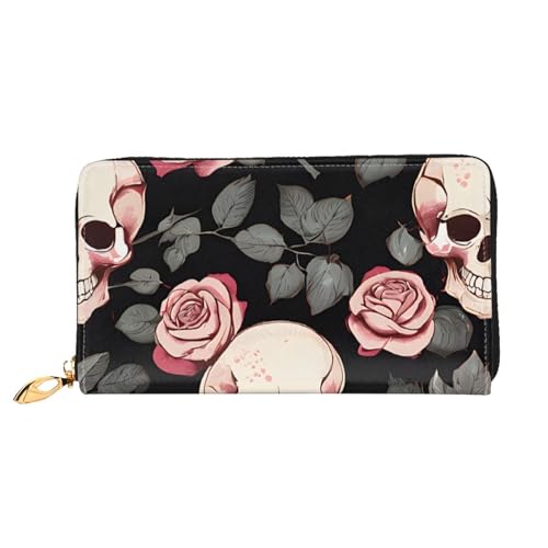 GBCDEDSL Purple Rose Skull Double Sided Fully Printed Microfiber Leather Women's Leather Long Clutch Wallet Leather Wallet, Schwarz , Einheitsgröße von GBCDEDSL