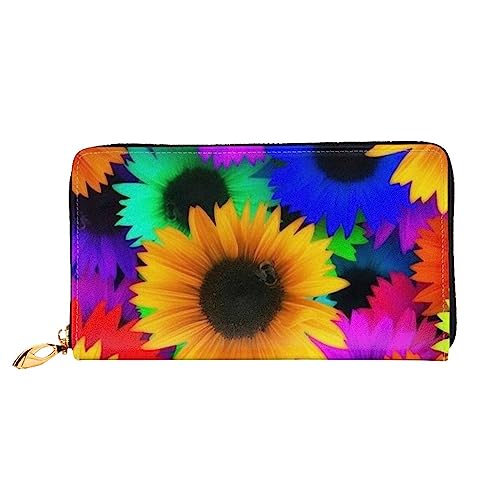 GBCDEDSL Rainbow Sunflower Double Sided Fully Printed Microfiber Leather Women's Leather Long Clutch Wallet Leather Wallet, Schwarz , Einheitsgröße von GBCDEDSL