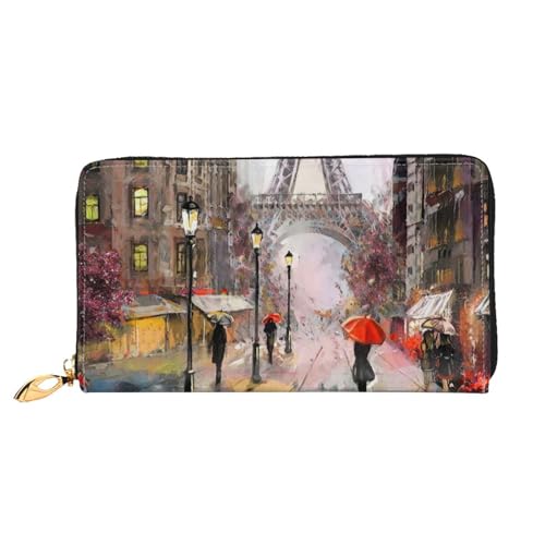 GBCDEDSL Rainy Street in Paris Doppelseitig Voll Bedrucktes Mikrofaser-Leder Damen Leder Lange Clutch Geldbörse Leder Geldbörse, Schwarz , Einheitsgröße von GBCDEDSL