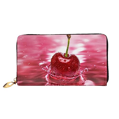 GBCDEDSL Red Cherries doppelseitig bedrucktes Mikrofaser-Leder Damen Leder lange Clutch Geldbörse Leder Geldbörse, Schwarz , Einheitsgröße von GBCDEDSL