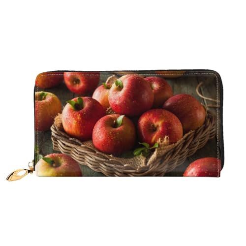 GBCDEDSL Red Fruit Doppelseitige voll bedruckte Mikrofaser-Leder Damen Leder lange Clutch Geldbörse Leder Geldbörse, Schwarz , Einheitsgröße von GBCDEDSL