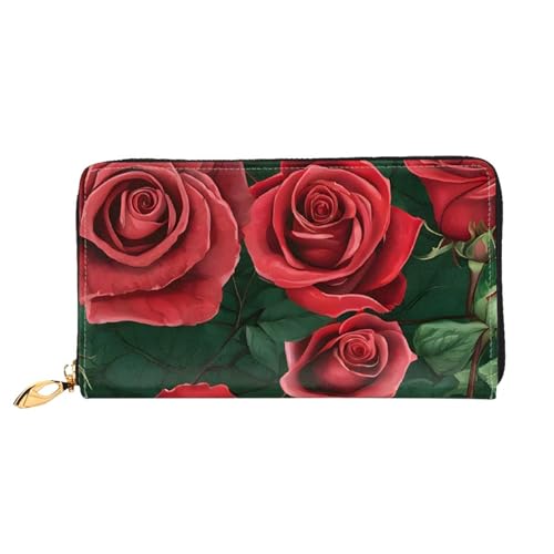 GBCDEDSL Red Rose Doppelseitige voll bedruckte Mikrofaser-Leder Damen Leder lange Clutch Geldbörse Leder Geldbörse, Schwarz , Einheitsgröße von GBCDEDSL