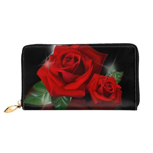 GBCDEDSL Red Roses doppelseitig bedrucktes Mikrofaser-Leder Damen Leder lange Clutch Geldbörse Leder Geldbörse, Schwarz , Einheitsgröße von GBCDEDSL