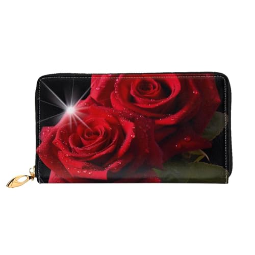 GBCDEDSL Red Roses doppelseitig bedrucktes Mikrofaser-Leder Damen Leder lange Clutch Geldbörse Leder Geldbörse, Schwarz , Einheitsgröße von GBCDEDSL