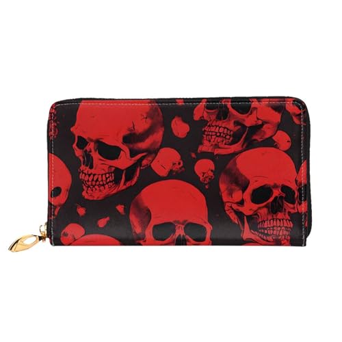 GBCDEDSL Red Skulls Double Sided Fully Printed Microfiber Leather Women's Leather Long Clutch Wallet Leather Wallet, Schwarz , Einheitsgröße von GBCDEDSL