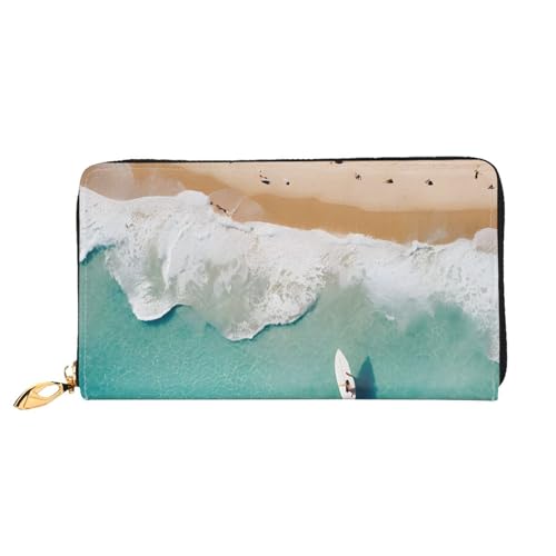 GBCDEDSL Romantic Beach Doppelseitig Voll Bedrucktes Mikrofaser-Leder Damen Leder Lange Clutch Geldbörse Leder Geldbörse, Schwarz , Einheitsgröße von GBCDEDSL