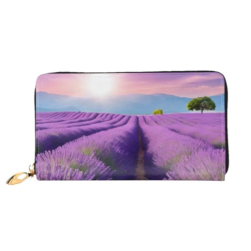GBCDEDSL Romantische lila Lavendel doppelseitig voll bedrucktes Mikrofaser-Leder Damen Leder lange Clutch Geldbörse Leder Geldbörse, Schwarz , Einheitsgröße von GBCDEDSL