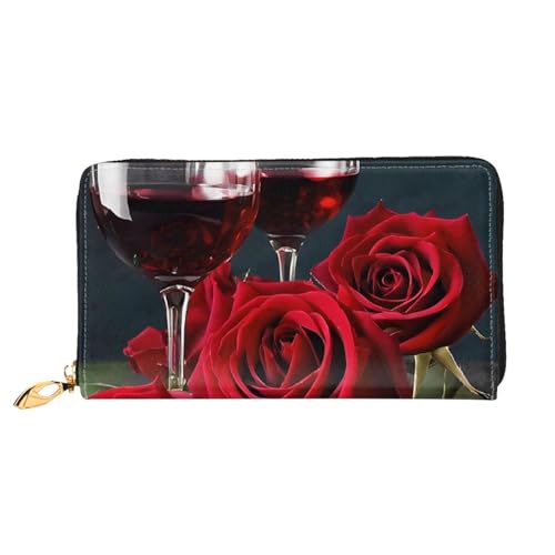 GBCDEDSL Rotweinrose und Kerze, doppelseitig bedruckt, Mikrofaser-Leder, lange Clutch-Geldbörse, Ledergeldbörse, Schwarz , Einheitsgröße von GBCDEDSL