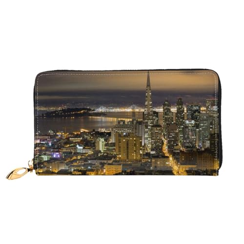 GBCDEDSL Schöne City Night View Double Sided Fully Printed Microfiber Leather Women's Leather Long Clutch Wallet Leather Wallet, Schwarz , Einheitsgröße von GBCDEDSL